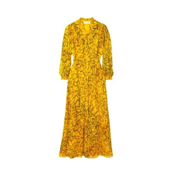 DVF Carter Yellow Snakeskin Belted Maxi Dress Medium - Picture 6 of 14